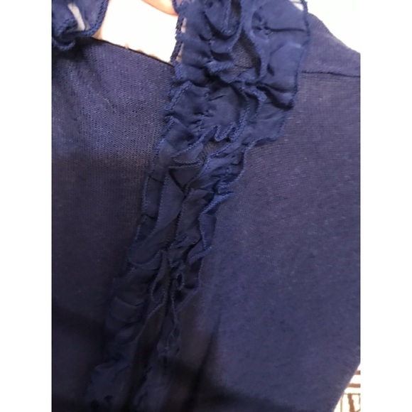 Sweaterworks large royal blue waterfall front no closure sweater sheer detail - Picture 6 of 9